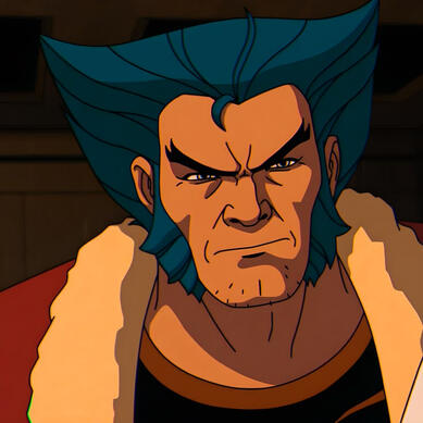 a picture of logan (wolverine), from the x-men universe.